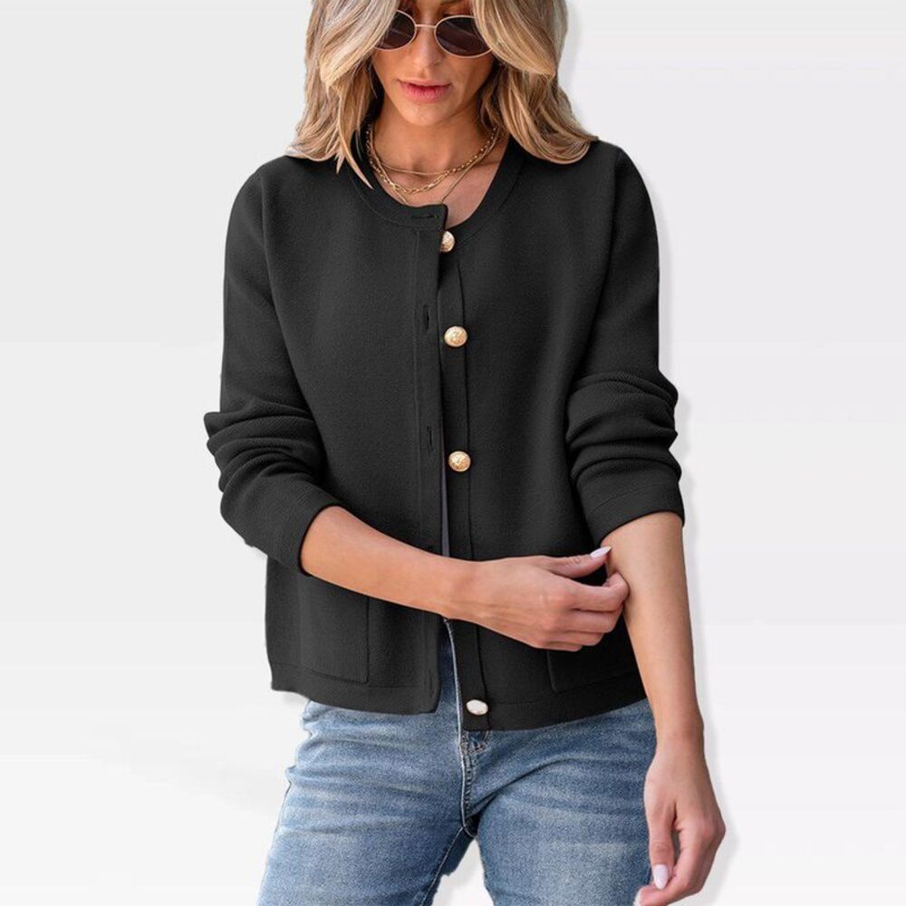 Women's Striped Button-Front Long Sleeve Open Cardigan Sweater - Black S